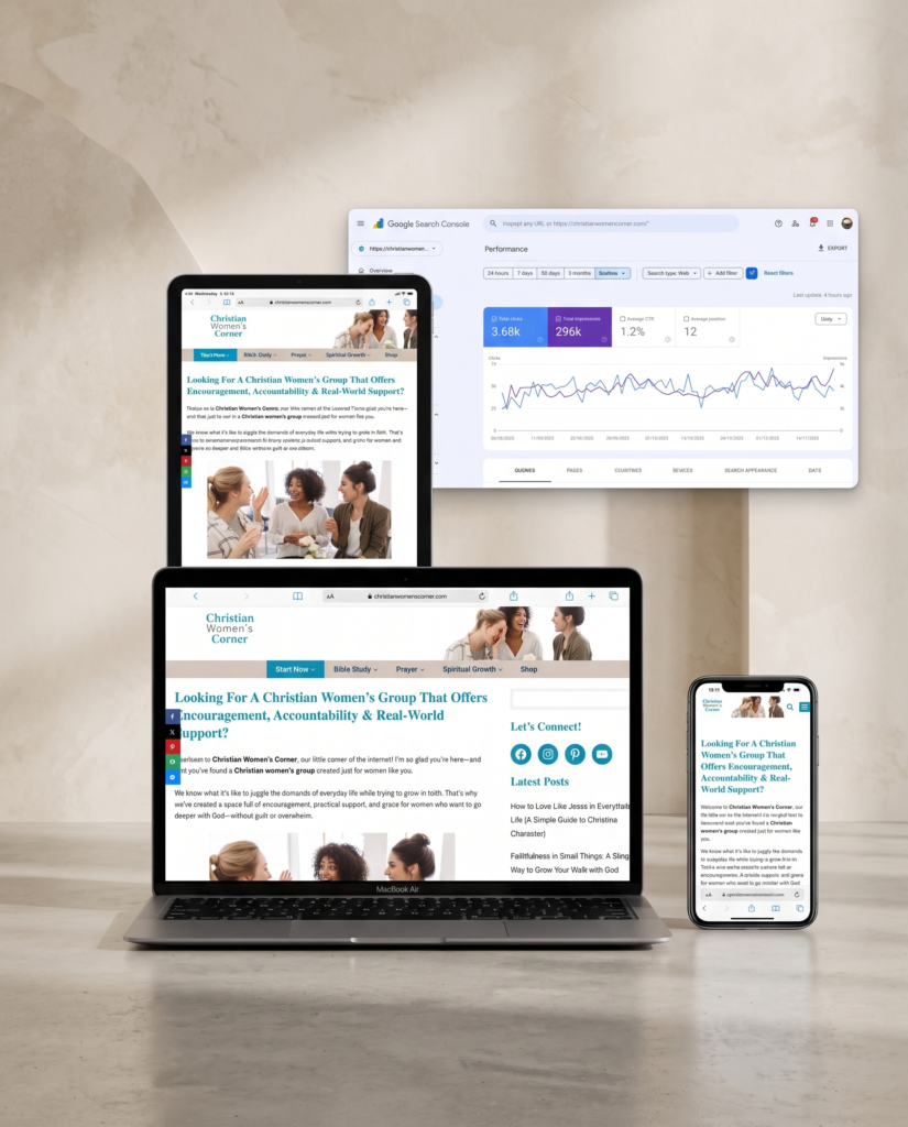 WordPress website migration project shown across desktop, tablet and mobile